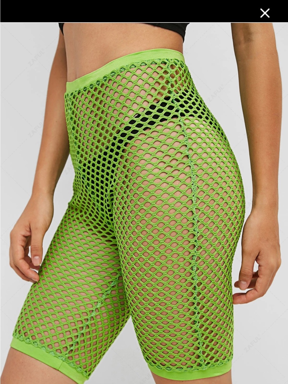 Vintage Neon Green Fishnet Mesh Stretch Festival Costume Cosplay Bike Shorts OS